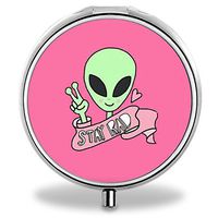 Alien Pill Case, Round Stainless Drug Organizer Container Medicine Cover for Pocket Daily&Weekly