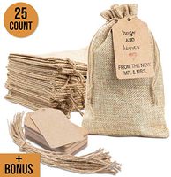 25x Burlap Bags with Drawstring by Kona Kift! 5x7.5” Small Party Favor Gift Bags + Bonus Gift Tags & String! Brown Bags Bulk Small Size for Birthday Bag, Craft Bags Or Party Bags for Kids Birthday!
