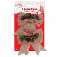FLOMO Burlap Christmas Holly Bows (4 Pack) Burlap Christmas Tree Topper, Burlap Christmas Tree Bow, Rustic Christmas Tree Topper, Christmas Bows, Outdoor Christmas Bows