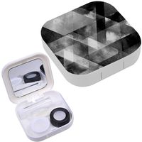 Portable Contact Lens Case Box Travel Kit Mirror + Bottle + Tweezers Container Holder [ Triangles Modern Raster ]