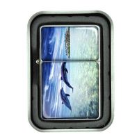 Windproof Refillable Oil Lighter with Tin Gift Box Dolphins Design-002