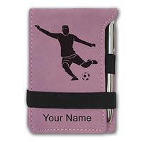 Mini Notepad, Soccer Player Man, Personalized Engraving Included (Pink)