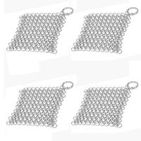MISAZ 4 Pieces Cast Iron Cleaner, Stainless Steel Chainmail Scrubber for Pan Pre-Seasoned Pan Dutch Ovens Waffle Iron Pans Scraper Grill Scraper Skillet Scraper, 10 x 10cm/3.94 x 3.94Inch