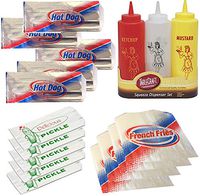 Summer Hot Dog Bags Ketchup & Mustard Retro Waitress Bottles/Foil Wrap 25 Hot Dog Foil Wraps 25 French Fry + Deli Pickle Bags outdoor picnic party BBQ fun pack sandwich wraps