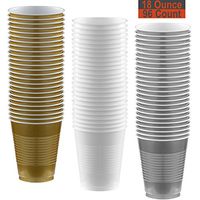 18 oz Party Cups, 96 Count - Gold, White, Silver - 32 Each Color