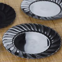 Tableclothsfactory 50 Pcs - Black 10.25" Flaired Round Disposable Plastic Plate