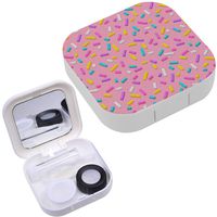 Portable Contact Lens Case Box Travel Kit Mirror + Bottle + Tweezers Container Holder [ Pink Donut Glaze ]