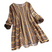 Aniywn Women Plus Size Linen National Tunic T-Shirt Loose Plus Size Boho Swing Long Tops Blouse