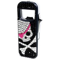 Skull Crossbones Simulated Rhinestones with Flashing LED Lights and Bottle Opener Refillable Butane Lighter 3 1/4 Inch