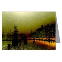 12 Vintage Notecard set of John Atkinson Grimshaw Victorian Painting of London Street Scene titled Greenock Harbour at Night, 1893