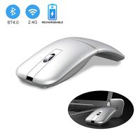 Wireless Mouse Foldable, 2.4GHz Rechargeable Dual Mode Slim Wireless Mouse Silent USB Mice, 3 Adjustable DPI, Compatible with Computer, Notebook, MacBook, Desktop, PC, Laptop