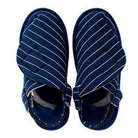 ComfyChoices Women's Orthotics Compatible Customizable 100% Cotton Size XXL Slippers with Adjustable Straps in Navy Blue for Plantar Fasciitis Edema Swollen Feet Neuropathy Foot Pain Arch Pain