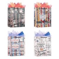 Paper Bag With Rope Handle Design For Party, Valentine's Day, Birthday, Classic Singh Board, Large, 12.5'' W x 16.5'' L x 4.5'' H, Mixed Color, Set Of 12…