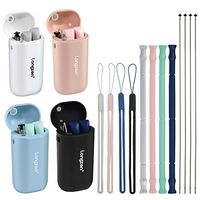 [4Pack] Longzon Reusable Collapsible Silicone Straws with Case, Foldable Portable Drinking Straws with New Trendy Case and Cleaning Brushes, BPA free, FDA Certified – (Black+ White+Pink+Blue)