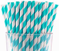 Pack of 150 Turquoise Swirls Biodegradable 4-Ply Paper Drinking Straws (Compostable, Non-toxic, BPA-free)