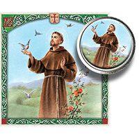 Saint Francis of Assisi Color Image Silver Tone Coin in Clear Folder with Blessed Prayer