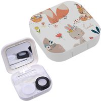 Portable Contact Lens Case Box Travel Kit Mirror + Bottle + Tweezers Container Holder [ Cute Animals ]