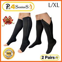 Presadee Seniors 15-20 mmHg and 20-30 mmHg Zipper Compression Easy Zip Up Socks Swelling Calf Leg Day and Night 2 Pack (L/XL, Black)