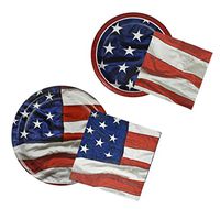 Set of 96 Patriotic Paper Plates and Napkins! 9.125" Large Plates - 6.875" Small Plates - 12.875"x12.75" Large Napkins (Unfolded) - 9.8"x9.75" Small Napkins (Unfolded)!