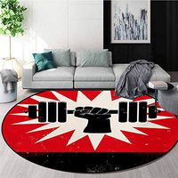 RUGSMAT Fitness Non-Slip Area Rug Pad Round,Grunge Display of Hand Lifting Dumbbell Effect Workout Vintage Design Protect Floors While Securing Rug Making Vacuuming,Diameter-31 Inch
