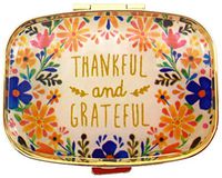 AmyZone Metal Pill Organizer Travel Friendly Portable Compact Pill Box 2 Compartments Pill Case to Hold Vitamins/Tylenol/Fish Oil/Supplements/Meds/Tablet for Purse/Pocket(Thankful and Grateful)