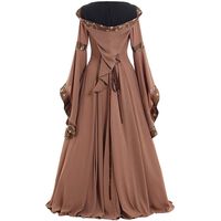 smallwoodi Christmas Dress,Christmas Costumes,Women Lace Up Long Sleeve Floor Length Medieval Dress Halloween Costume Hooded Square Collar Trumpet Sleeve Large Sleeve Dress XXXL Khaki