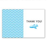 30 Blank Thank You Cards Blue Chevron Zig Zag Air Plane Design Baby Shower Birthday Party + 30 White Envelopes
