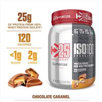 Limited Time Offer - Dymatize ISO100 Hydrolyzed Protein Powder, 100% Whey Isolate Protein, 25g of Protein, 5.5g BCAAs, Gluten Free, Fast Absorbing, Easy Digesting, Chocolate Caramel, 1.6 Pound