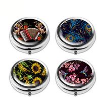 Pill Box Set of 4 - Lizimandu Compact 3 Compartment Medicine Case, Pill Box for Pocket or Purse (Embroidery)