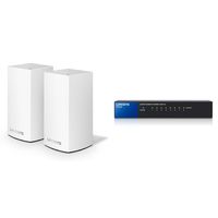 Linksys Velop AC1300 Dual-Band Whole Home WiFi Intelligent Mesh System, 2-Pack/2-4 bedrooms with Linksys 8-Port Metallic Gigabit Switch (SE3008)