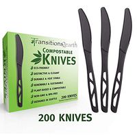 Transitions2earth Compostable Knives - Made from Corn - Box of 200 - Black - Large - Heavyweight - Plant a Tree with Each Item Purchased!