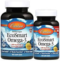 Carlson - EcoSmart Omega-3, 1000 mg Omega-3s Sustainable Source, Heart Health, Brain Function & Vision Support, Lemon, 90+30 soft gels