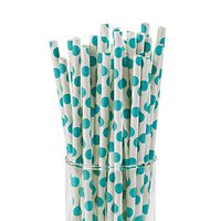 TURQUOISE PAPER POLKA DOT STRAWS (24PC) - Party Supplies - 24 Pieces