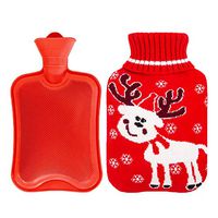 800ML Cute Deer Classic Rubber Cold or Hot Water Bottle with Knit Cover - Red