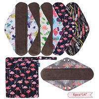 Teamoy 6pcs 14 Inch Cloth Sanitary Pads, Reusable Feminine Menstrual Pad Heavy Flow Cloth Pads with Charcoal Bamboo Absorbency Layers, Flamingo