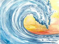Sunset Wave Blank Note Card Assortment: 4 Artistic All Occasion Watercolor Cards, with Envelopes