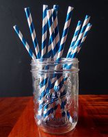 PaperLanternStore.com Dark Blue Striped Patterned Party Paper Straws (12 Pack)