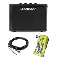 Blackstar FLY3 3W Battery Powered Mini Guitar Amplifier - Bundle with Straight to RA Guitar Cable, 5', 6 AA Ni-MH Batteries with Charger