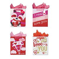B-THERE Bundle of 4 Valentine's Day Tri-Glitter Gift Bags, Large. Valentine Gift Supplies, Tissue Paper Included.