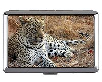 Cute Stainless Steel Id Or Cigarettes Case (King Size),Leopard Cat Family Leopard Pocket Carrying Cigarette Box