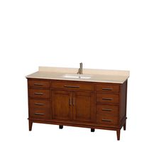 Wyndham Collection Hatton 60 inch Single Bathroom Vanity in Light Chestnut, Ivory Marble Countertop, Undermount Square Sink, and No Mirror