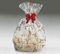 BOPP Clear Cello Cellophane Bags Gift Basket Package Flat Gift Bags 5 Pack (24 in X 30 in Christmas Bells Bows)
