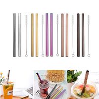 Stainless Steel Straws,Reusable 2PCS Drinking Straight Straws with Cleaning Straw Brush, Eco-Friendly, Non-Toxic, Washable, Great for Smoothie, Milkshake, Cocktail and Cool Drinks (21512mm,Silver)