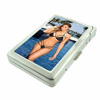 Australian Pin Up Girl Australia D8 Cigarette Case Lighter Smoking King Size Cigarettes Silver Metal Wallet 4" X 2.75" RFID Protection