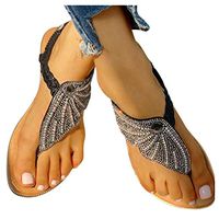 Cenglings Women's Clip Toe Sequin Rhinestone Crystal Sandals Slip On Shallow Butterfly Flip Flops Large Size T-Strap Sandals(Black,41)