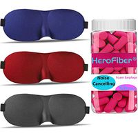 3 Eye Masks @ 50 Pairs of Earplugs for Sleeping. Each Pair of Earplugs are Bagged and Packed in a Container. The Blindfold Molds to Your Face, 100% Blackout Experience. Black, Blue, Red.