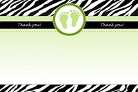 30 Green Baby Feet Blank Baby Shower Thank You Cards Jungle Zebra Design Greeting Note + 30 White Envelopes