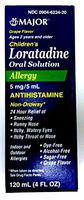 Major Chilrden Allergy 24 Hour Relief Loratadine Grape Flavor 4 Oz Per Bottle (2 Bottles)