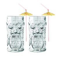 Screaming Tiki Glasses With Umbrella Straws Pack of 2