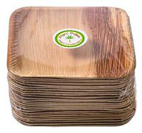 Planet Friendly Palm Leaf Plates | Bamboo-Style Upscale Disposable Wood Bamboo | Dinnerware All-natural Biodegradable Compostable | Eco-Friendly - Fancy Rustic Party - 6 Inch - - Square - Pack Of 25